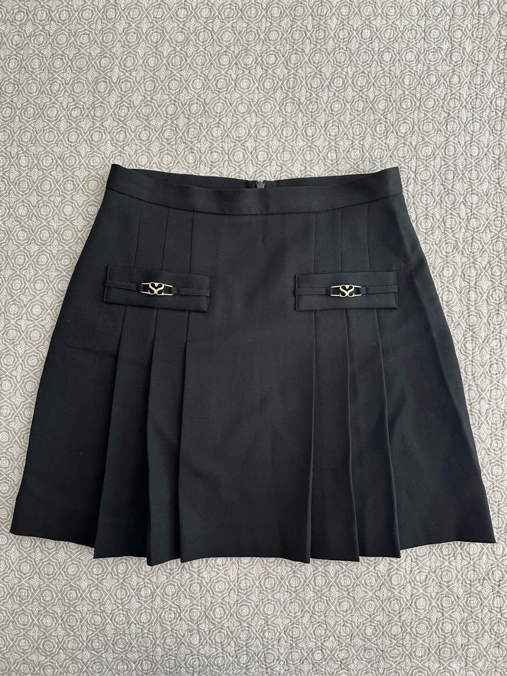 Sandro Black Rebeca Pleated Mini Skirt Wool Size 2